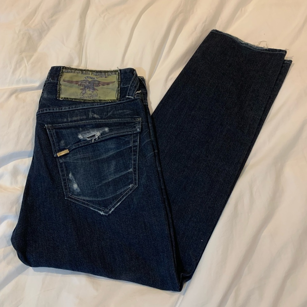 AMPD vintage distressed dark blue jeans